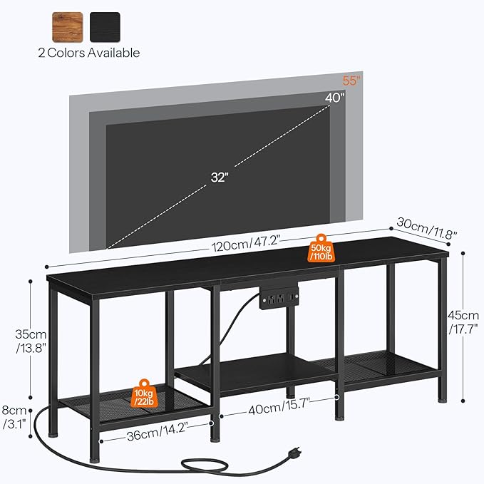 HOOBRO TV Stand with Charging Station to 55 Inches LED Entertainment Center Media TV Console Table with Open Storage Shelving for Living Room Bedroom Black BB122UDDS01