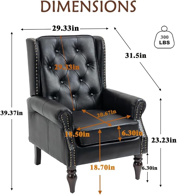 Wingback Chairs Set 2Mid Century PU Leather Accent Chair with Sturdy Wood Legs and High Back Single Sofa Club Armchair Chair for Living RoomBedroomOfficeBlack