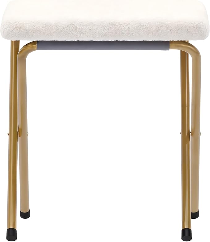 Flash Furniture Eleanor Portable Double Saucer Chair with 2 Ottomans Folding Steel Frames for Dorm or Bedroom 56 Ivory Faux Shearling/Soft Gold Frame