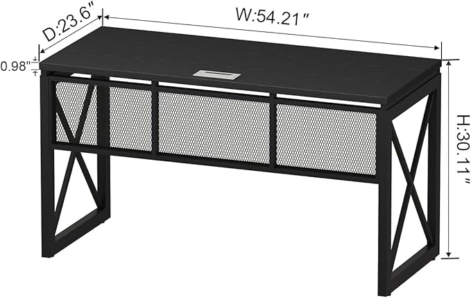 BON AUGURE Black Computer Desk Modern Gaming Desk Industrial Wood Office Desks Sturdy Writing Desks for Home Office Living Room Study Workstation Bedroom (Black 54 Inch)