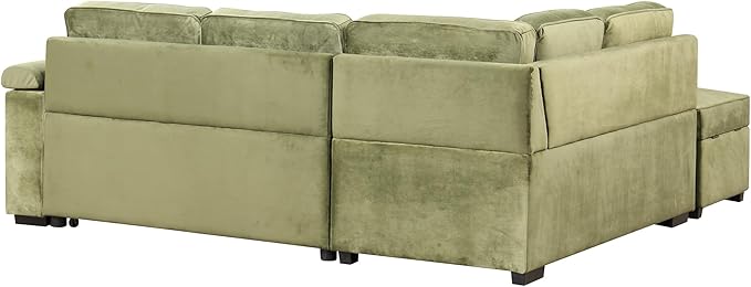 Merax Sofa Bed Sleeper Couch L Shaped Sofa with Storage Ottoman and Cup Holder L-Shape Sectional Couch with Comfortable Backrest and Charging Function for Living Room and Small Apartment (Green)