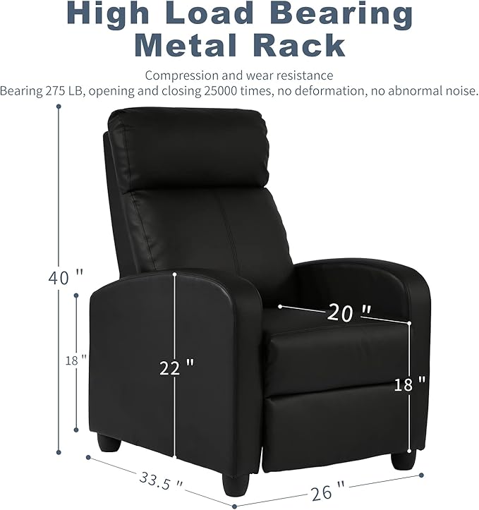 HCY Massage Recliner Chair Padded Wide Seat Sofa Wingback Single Sofa with Footrest PU Leather for Living RoomHome Theater(Black)