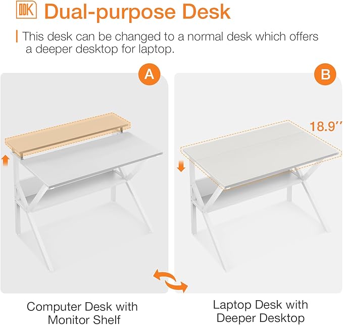 ODK Small Computer Desk 27.5 inch Desk for Small Spaces with Storage Compact Table with Monitor &amp Storage Shelves for Home Office Modern Style Laptop Desk Pure White