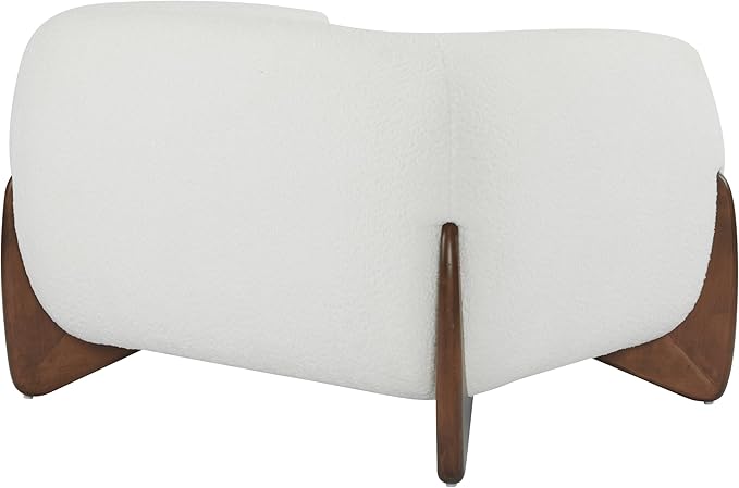 Christopher Knight Home Modern Boucle Fabric Upholstered Club Chair for Living Room Home Office Apartment Relaxing Chair with Removable Cushion and Birch Wood Legs White and Walnut