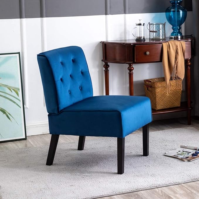 Reeso 2-Piece Living Room Armless Button Tufted Pattern Accent Chair Dark Blue