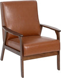 Flash Furniture Langston Commercial Mid Century Modern Chair - Cognac LeatherSoft Upholstery - Walnut Finish Wooden Frame and Arms - Extra Supportive Sinuous Springs