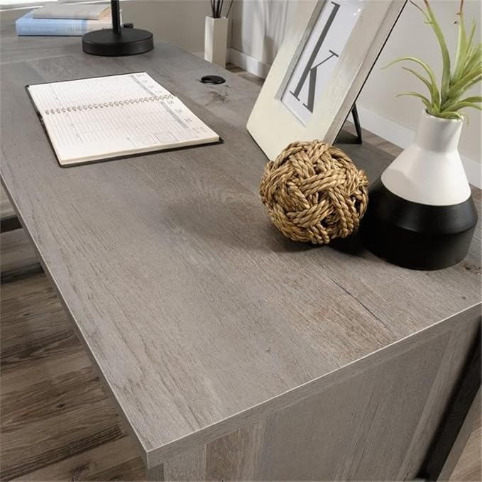 Pemberly Row L-Shaped Farmhouse Computer Desk 65.12 W x 58.66 D Engineered Wood Mystic Oak Finish 2 Drawers with Storage Cord Management Home Office Desk for Work or Study