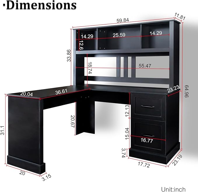 JOYSOURCE Executive L Shaped Desk Home Office Desk with File Drawer &amp Open Storage Shelves Computer Corner Desk with Hutch and Drawer Workstation for Office Home Black