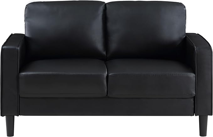 Coaster Home Furnishings - Ruth - Leatherette - Upholstered Loveseat with Track Arms Attached Seats and Backs and Straight Tapered Legs - Living Room - Black - 508362