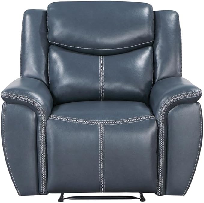 Pemberly Row Faux Leather Upholstered Motion Recliner Chair Blue Manual Recline Wall Hugger Design Pocket Coil Spring Seat 40.25 H x 55 W x 39.25 D Comfortable Foam Cushions for Living Room