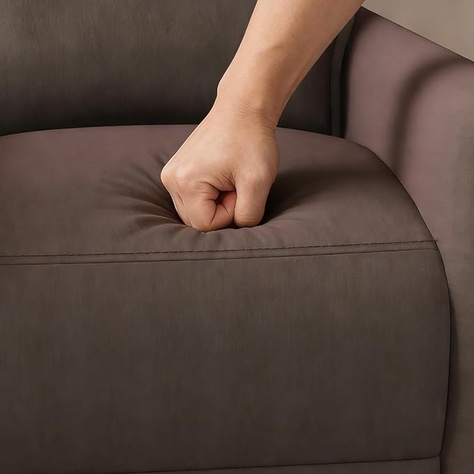 Manual Recliner Chair for Adult Velvet Reclining Chair with Chunky Cushion for Small Space Comfortable Reclining Sofa for Living Room Bedroom Home Theater Easy Assembly (Coffee)