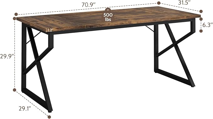 70.9-Inch Executive Desk Heavy Duty Industrial Home Office Desk with Easy Assembly Modern Large Computer Desk for Home Office Study &amp Apartments 500 lbs Capacity