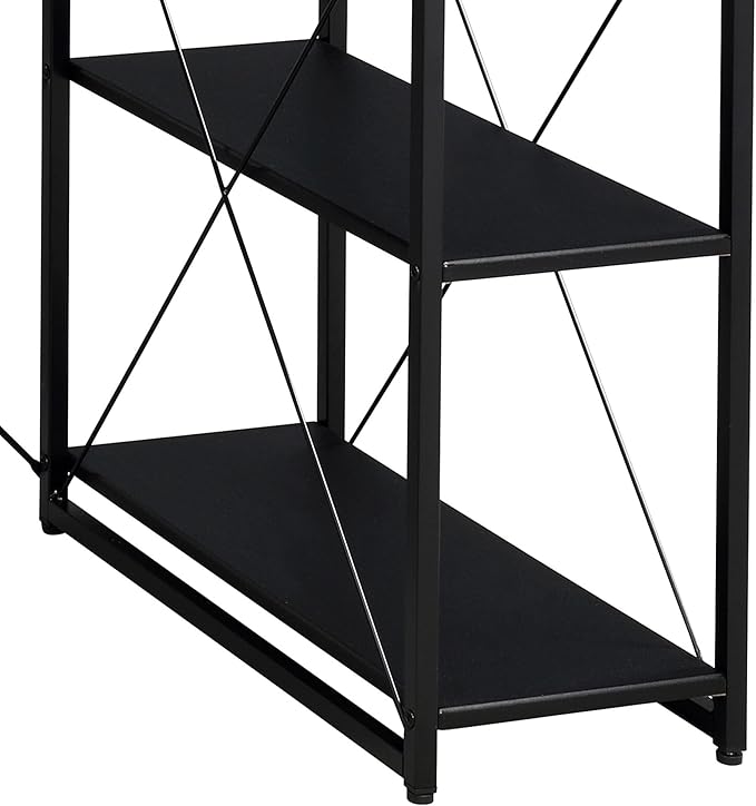 Penau Black Office Desk with Open Shelves and Hutch Writing Desk with Metal Frame Sturdy Surface for Studio Equipment 1 Drawer 8 Open Compartments
