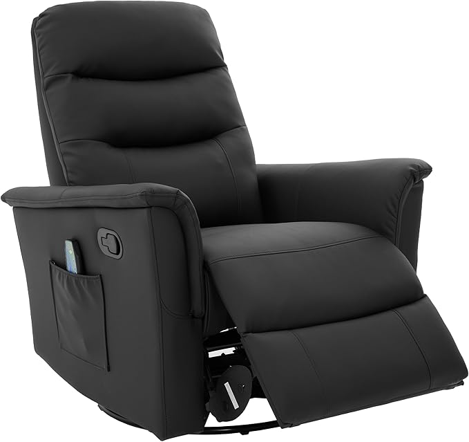 Manual Recliner Chair with Two Adjustable Positions Rocking and Swivel Recliner Rocking Recliner Massage Recliner with 8-Point Massage Function and Adjustable Backrest for Living Room (Black15)