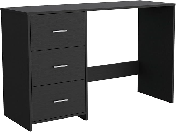 Black Writing Desk with 3 Drawers - Compact Home Office Computer Desk47 W x 16.5 D top Surface Desk