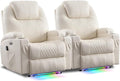 AHMED Power Recliner Chair with Vibration Massage &amp Heat for Adults Faux Leather Home Theater Seating with Cup Holders/LED Lights/USB Ports/Side Pockets for Living Room Beige