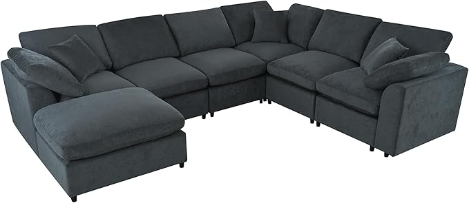 124.8 W Modular Sectional Sofa L Shaped Modern Couch with Ottoman Deep Seat and Wide Chaise for Living Room Gray