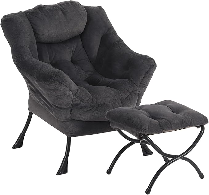 Lazy Chair with Ottoman Modern Accent Chair with Armrests and a Side Pocket Plush Navy Accent Chairs Reading Chairs Oversized Armchairs for Bedroom Study Living Room Courtyard