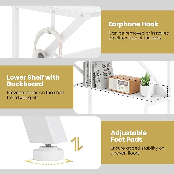 Giantex Small Desk with Storage Compact Computer Desk for Small Spaces with Monitor Stand Metal Frame &amp Earphone Hook Laptop PC Table Modern Writing Desk for Home Office Bedroom (White)
