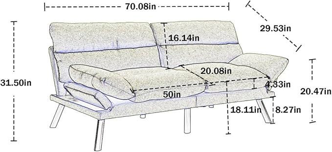 Convertible Futon Sofa Bed Linen Folding Loveseat Couch with Adjustable Backrest and Wooden LegsDouble Sleeper Sofa Couches for Small Spaces Living Rooms Apartment Office (Rose Red)