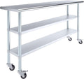 AmGood Stainless Steel Work Table with 2 Shelves and Casters | Metal Utility Table On Wheels (Stainless Steel Work Table with 2 Shelves + Casters 72 Long x 18 Deep)