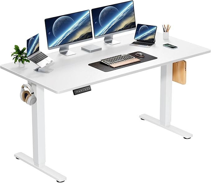 Electric Height Adjustable Standing Desk 55x24 Inches Ergonomic Sit-to-Stand Rising Computer Table for Home Office