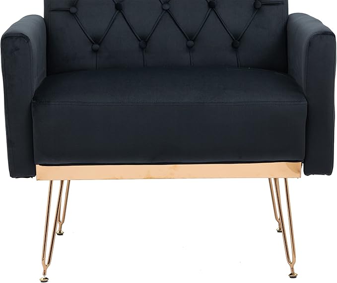 Velvet Accent Chair Upholstered Living Room Accent Armchair Leisure Single Chairs with Rose Golden feet Tufted Sofa Chairs for Home Office Living Room Bedroom Small Space (Black)