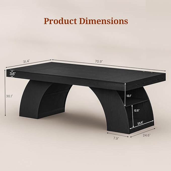 70.9 Inch Executive Desk Large Office Desk with Power Outlet &amp Storage Shelves Modern Aesthetic Computer Desks Wood Writing Table Workstation Business Furniture for Home Office (Black)