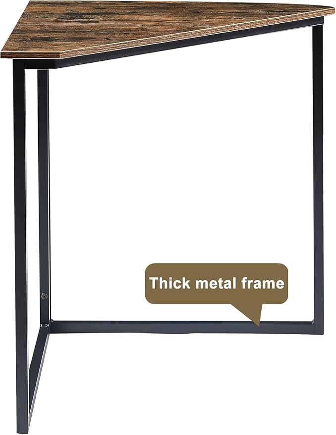 VECELO Ϲоrnеr Desk Corner Tables for Living Room for Small Space Triangle Computer Desk with Steel Frame Ϲоrnеr Shelves with Metal Frame Ϲоrnеr Writing Desk for Workstation Retro Brown 33.1