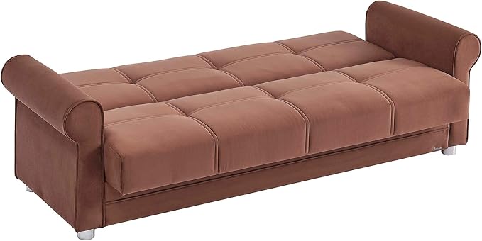 Sweet Home Stores 87 Convertible Sofa Bed with Storage Firm Fabric 3 Seater Upholstered Sleeper Sofa Couch Futon for Living Room Brown