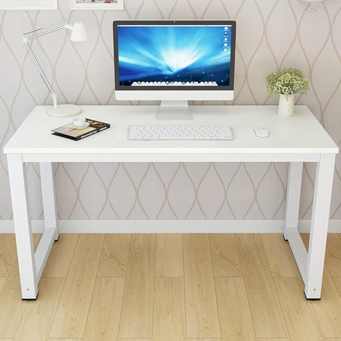Computer Desk 43in Wood Work Desk Large Gaming Writing Desk PC Laptop Table Study Workstation Home Office Furniture (White)