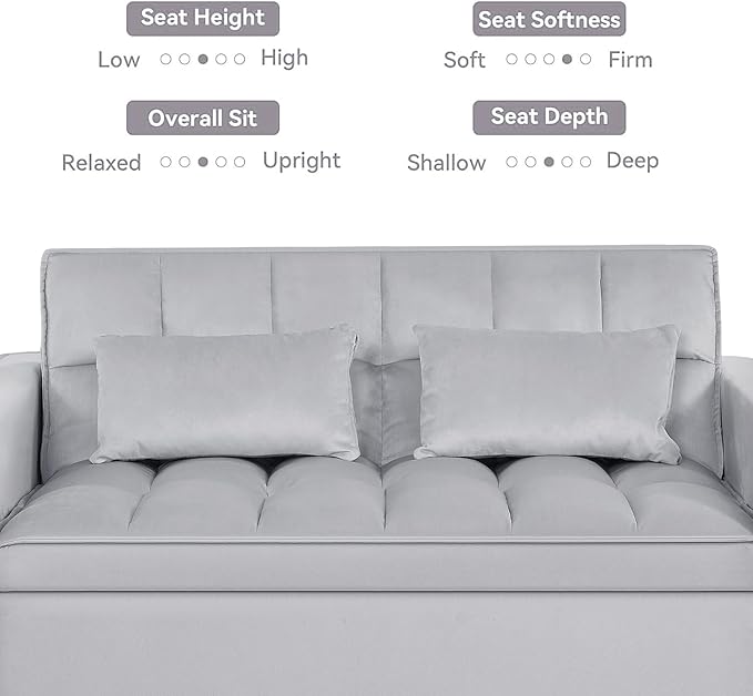 3 in 1 Convertible Sleeper Sofa Futon BedModern Velvet Pull Out Couch Bed with Reclining Backrest&amp2 Pillows54 Full Size Small Love Seat Lounge Couches for Small SpacesLiving Room (Silver grey)