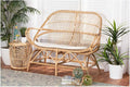 Maykoosh Bohemian Loveseat - White Upholstered &amp Natural Rattan Frame - Modern Living Room Sofa