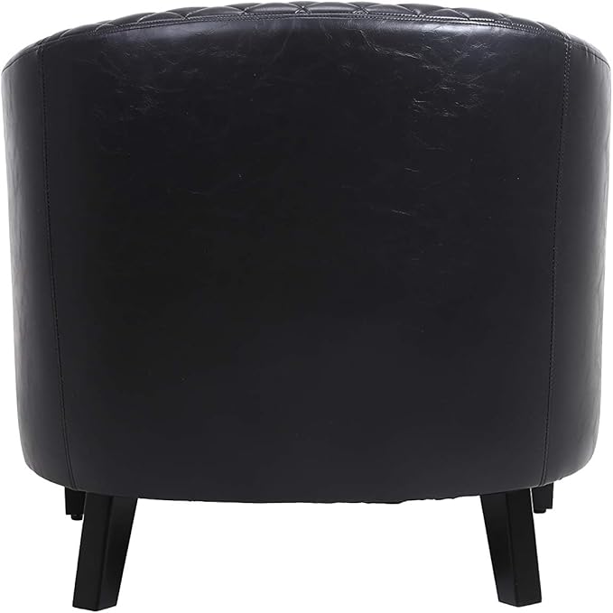 Accent Barrel Chair Living Room Chair with Nailheads and Solid Wood Legs Black pu Leather