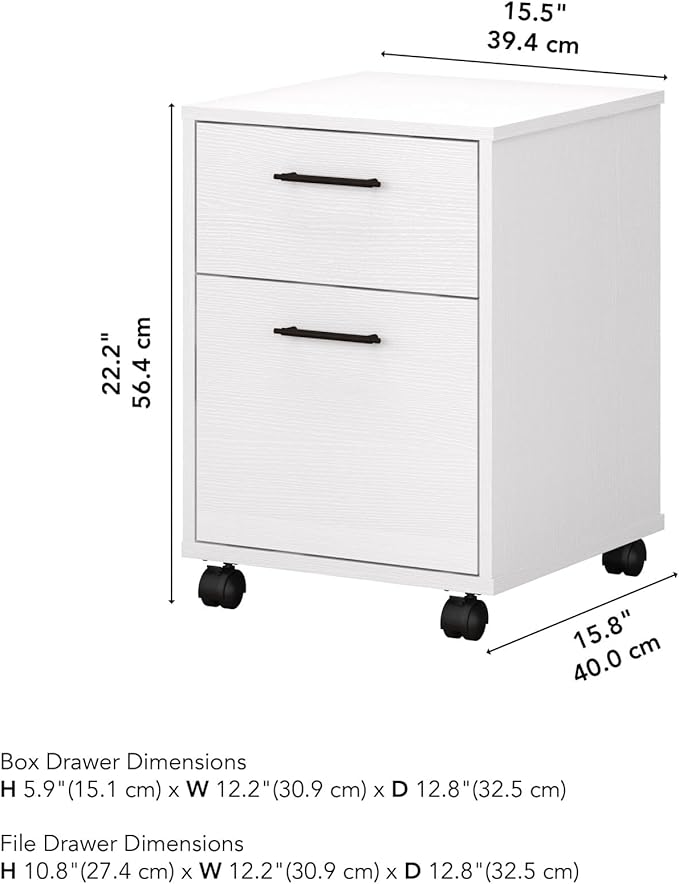 Bush Furniture Key West Rolling File CabinetFile Cart for Home Office in Pure White Oak2 Drawer File Cabinet on Wheels