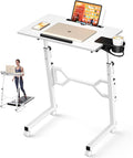Small Standing Desk with Wheels Portable Treadmill Desk Rolling Desk Adjustable Height for Laptop Mobile Standing Table for Walking Pad Bedside Table