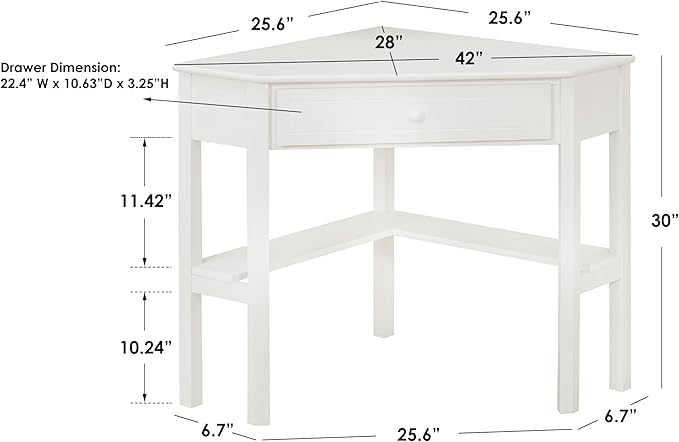 Ellen Wood Small Corner Desk with Wooden Knob Storage Drawer and Shelf – Compact Computer Table for Home Office Bedroom or Study Cherry