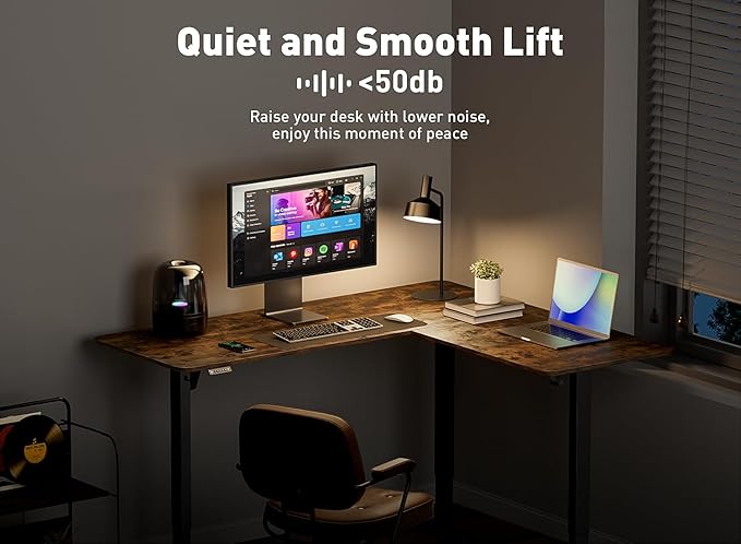 Electric L Shaped Standing Desk Adjustable Height 63 x 55 Inch Corner Standing DeskSit Stand Up DeskHome Office DeskLarge Long Work Gaming (Spliced Desktop Rustic Brown)