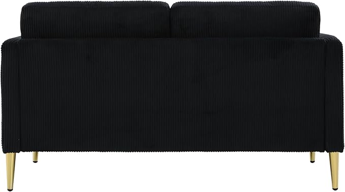 Modern Corduroy Loveseat – Mid-Century Small Sofa 60.63” Wide Plush Upholstered Cushions Solid Wood Frame Compact Living Room &amp Apartment Furniture Black