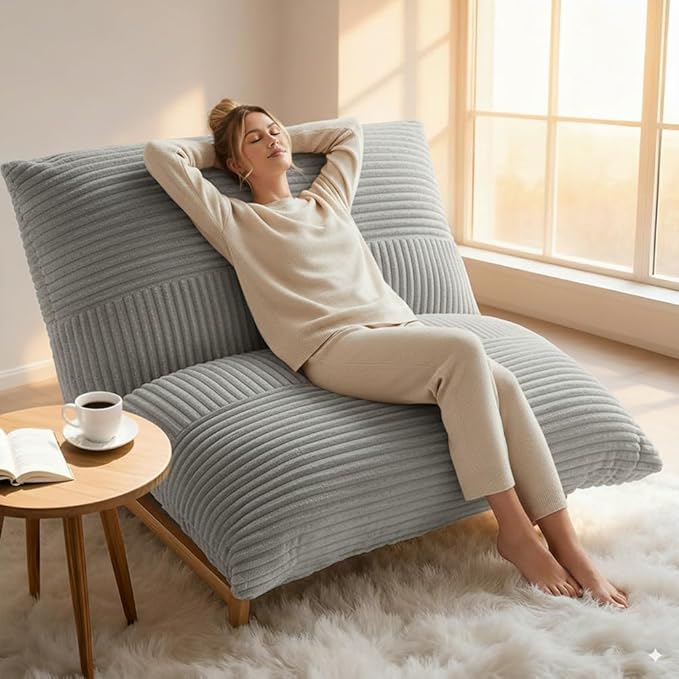Oversized Comfy Cloud-Like Accent Chair Extra-deep Seat Bean Bag Chairs Convertible Stuffed Bean Bag Cushion with Removable Washable Cover Grey