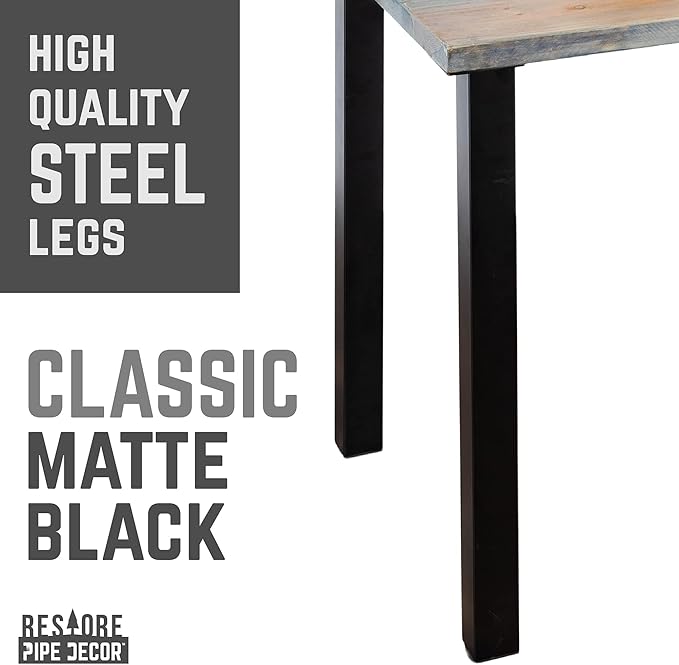 PIPE DECOR Riverstone Grey Solid Wood Rustic 48” Desk with (4) 28” Matte Black Metal Legs Industrial Desk for Home Office