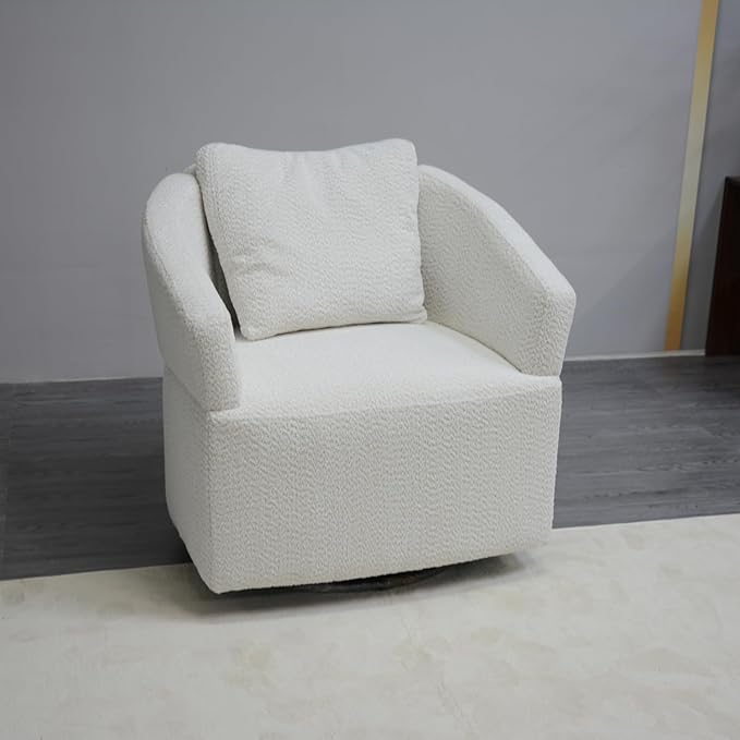 Modern 360 Degree Swivel Sofa Chair Round Armchairs with High Backrest and Upholstered Beige Fabric Accent Chair for Living Room Bedroom Office