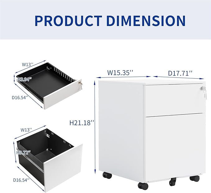 Mobile File Cabinets 2 Drawer Mobile File Cabinet with Lock Steel for Legal/Letter/A4/F4 Size Fully Assembled Except for Wheels