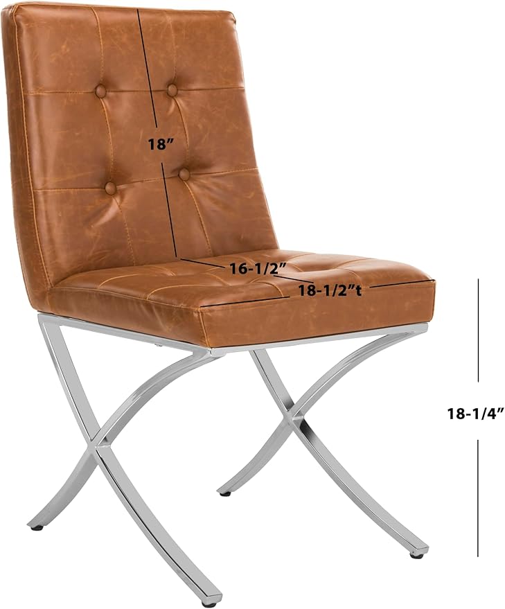 Safavieh Home Walsh Light Brown Faux Leather and Chrome Tufted Side Chair