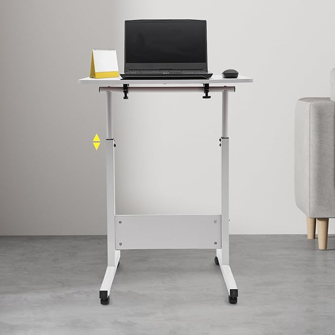 Adjustable Height Standing Desk with Tilting Desktop Computer Desk Laptop Desk 360° Swivel Wheels – Ideal for Home Office Study and Workspace (White 24 L x 16 W x 47 H)