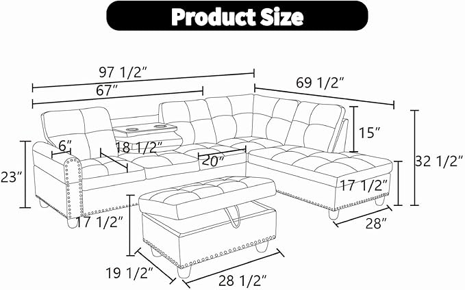 Sectional Couches for Living Room Convertible 4 Seat Modular Sectional Sofa Set for Living Room L Shaped Couch or U Shaped Couch with Storage Ottoman for Apartment Leather Black