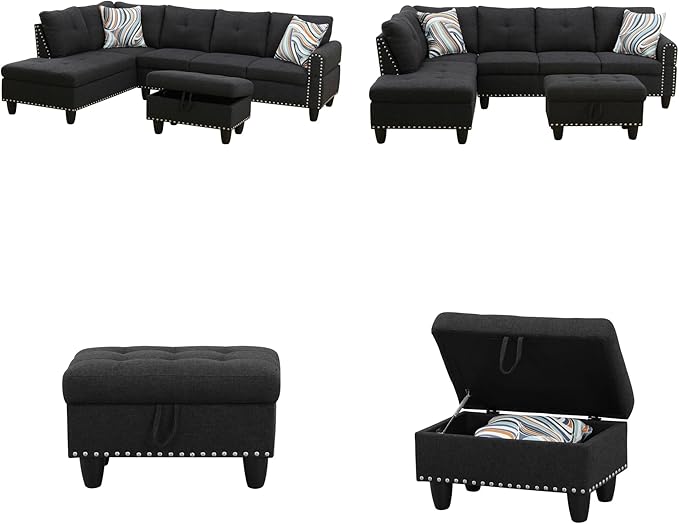 Sectional Couches for Living Room Furniture 4 Seat L Shaped Couches with Ottoman Modular Sectional Sofa for Apartment Furniture Sets Grey