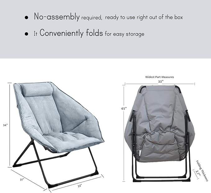 Hexagon Foldable Living Room Chair Saucer Chair for Adults Comfy Bedroom Lounge Chair Moon Chair Lazy Folding Chair for Dorm Rooms (Chair-Grey)