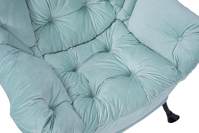 Living Room Chairs Modern Cotton Fabric Lazy Chair Accent Contemporary Lounge Chair Single Steel e Leisure Sofa Chair with Armrests and A Side Pocket (Green)with Ottomanwith footrest