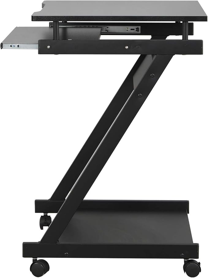 sogesfurniture Small Computer Desk on Wheels Mobile Computer Desk Small Rolling Work Workstation with Printer Shelf and Keyboard Space Computer Workstation for Home and OfficeBlack